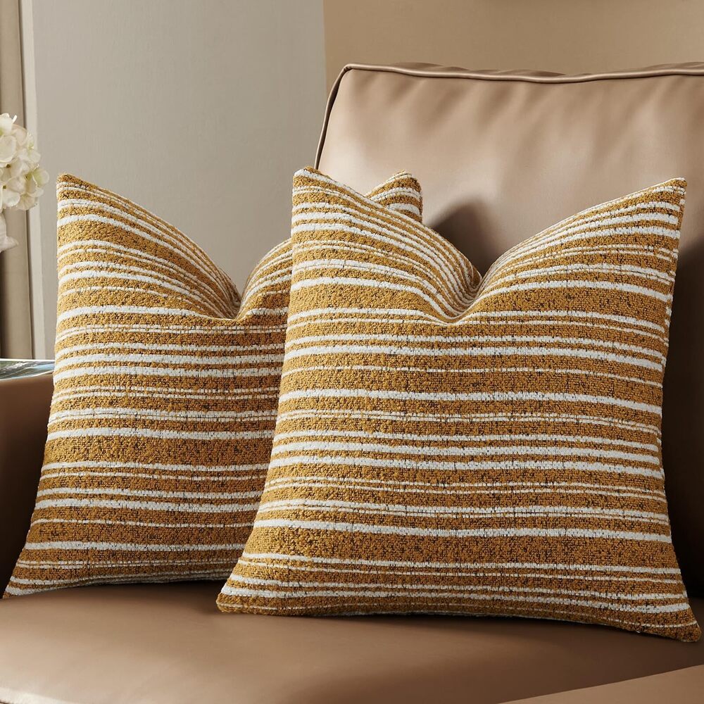 8133 Pack of 2 Textured Boucle Throw Pillow Covers Accent Striped Cozy Soft